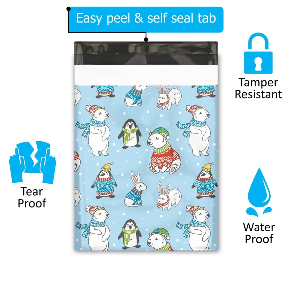 Christmas Winter Animals Poly Mailers 10x13 Pack of 25 - Picture 8 of 10
